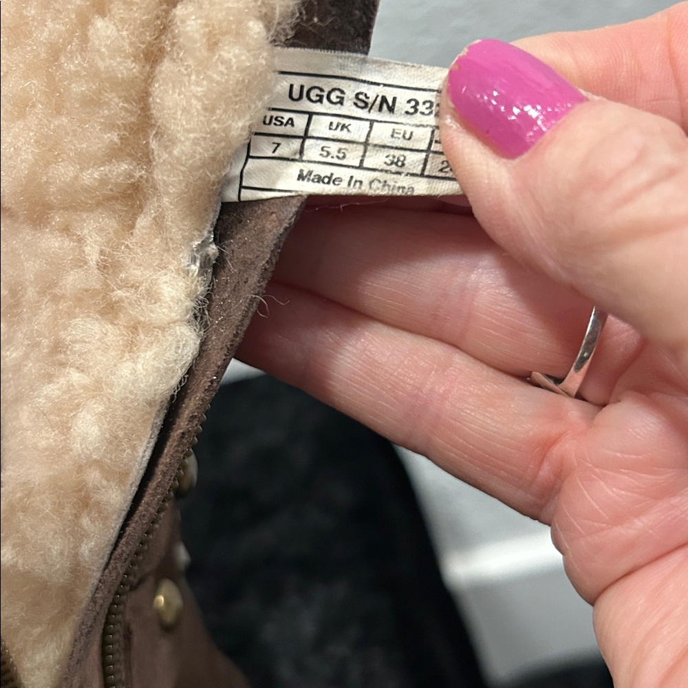 UGG Brown Suede Studded Shearling-Lined Winter Boots - Picture 6 of 7